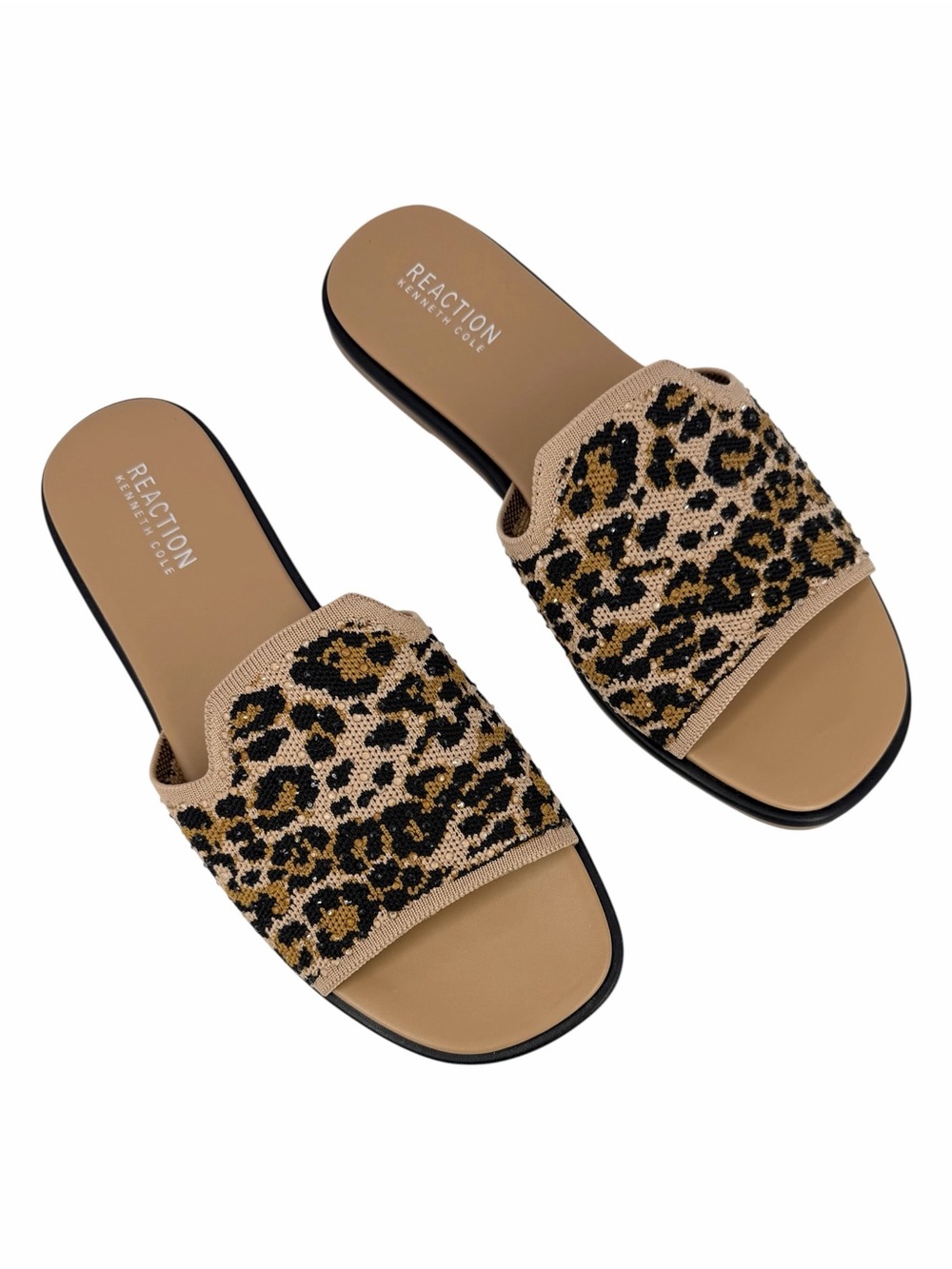 Kenneth Cole Reaction Women's Warmth Slide Flat Sandals Leopard Knit Size 8.5M